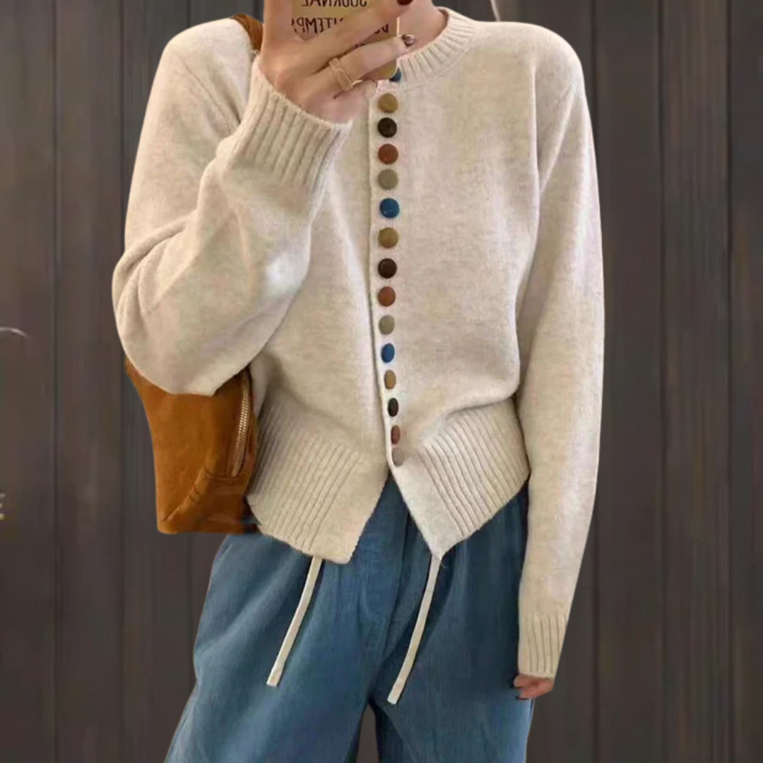 Maelle | Women's Colourblock Cardigan with Contrast Buttons