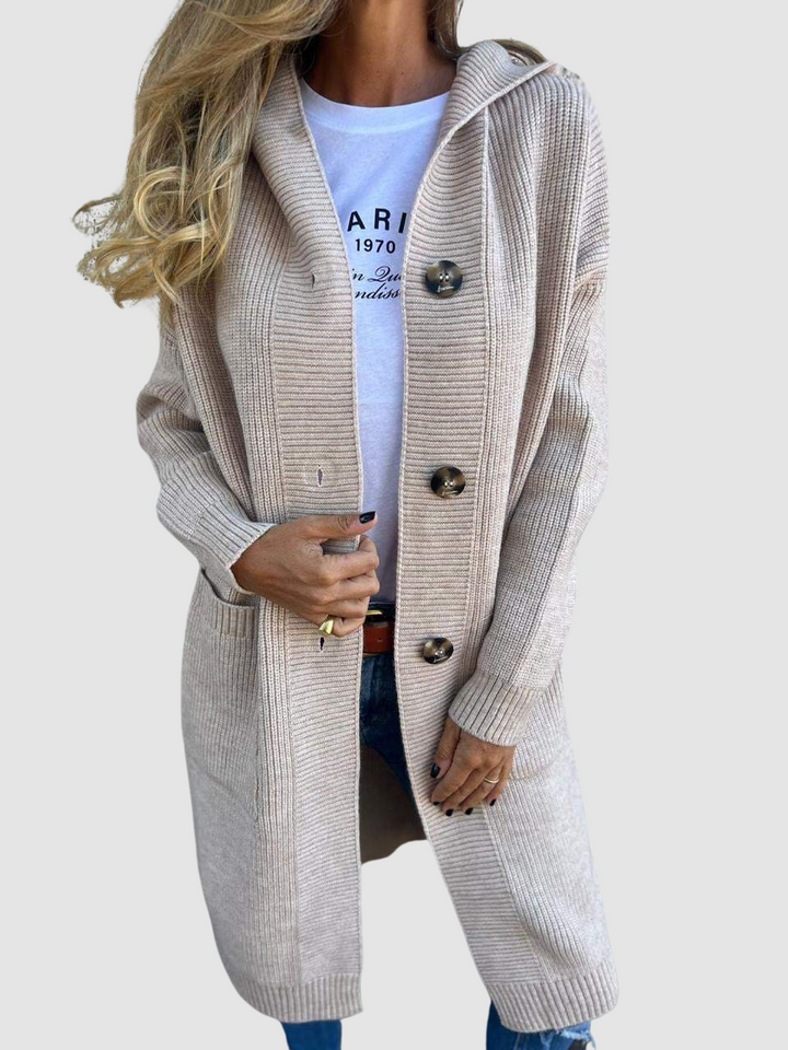 Bleuenn | Women's Longline Hooded Cardigan with Patch Pockets