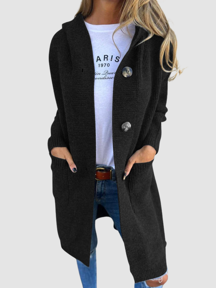 Bleuenn | Women's Longline Hooded Cardigan with Patch Pockets