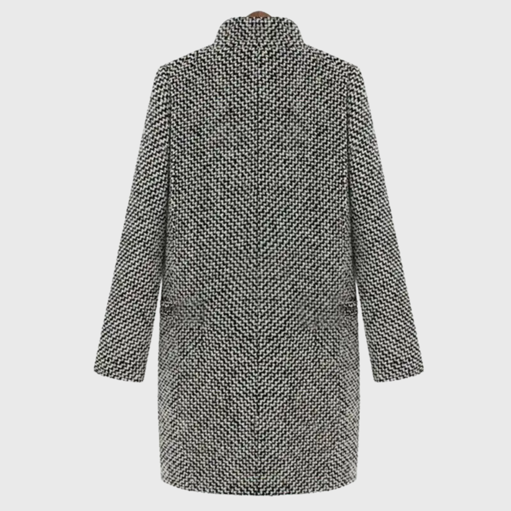 Eleonore | Women's Longline Herringbone Coat with Notch Lapel