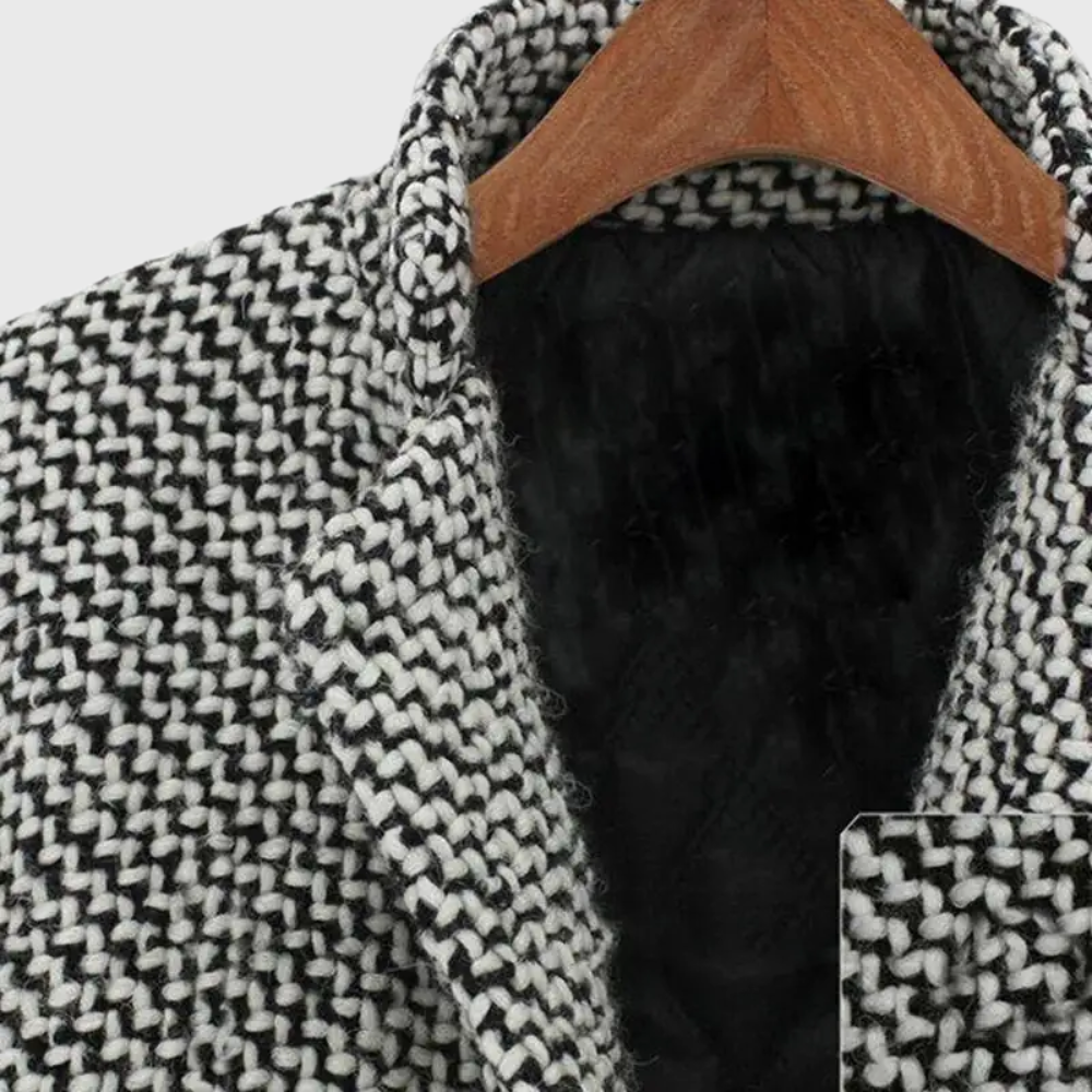 Eleonore | Women's Longline Herringbone Coat with Notch Lapel