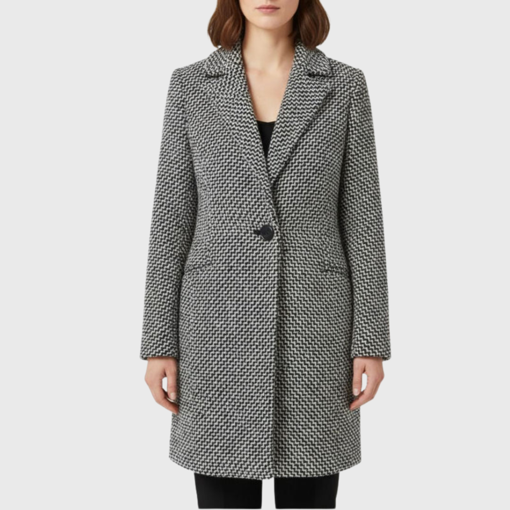 Eleonore | Women's Longline Herringbone Coat with Notch Lapel