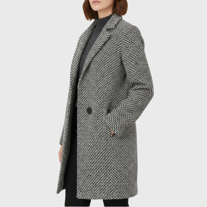 Eleonore | Women's Longline Herringbone Coat with Notch Lapel