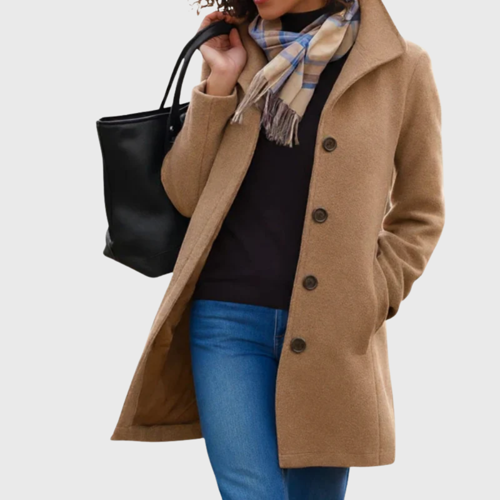 Suzanne | Women's Double-Breasted Coat with Wide Collar and Slant Pockets