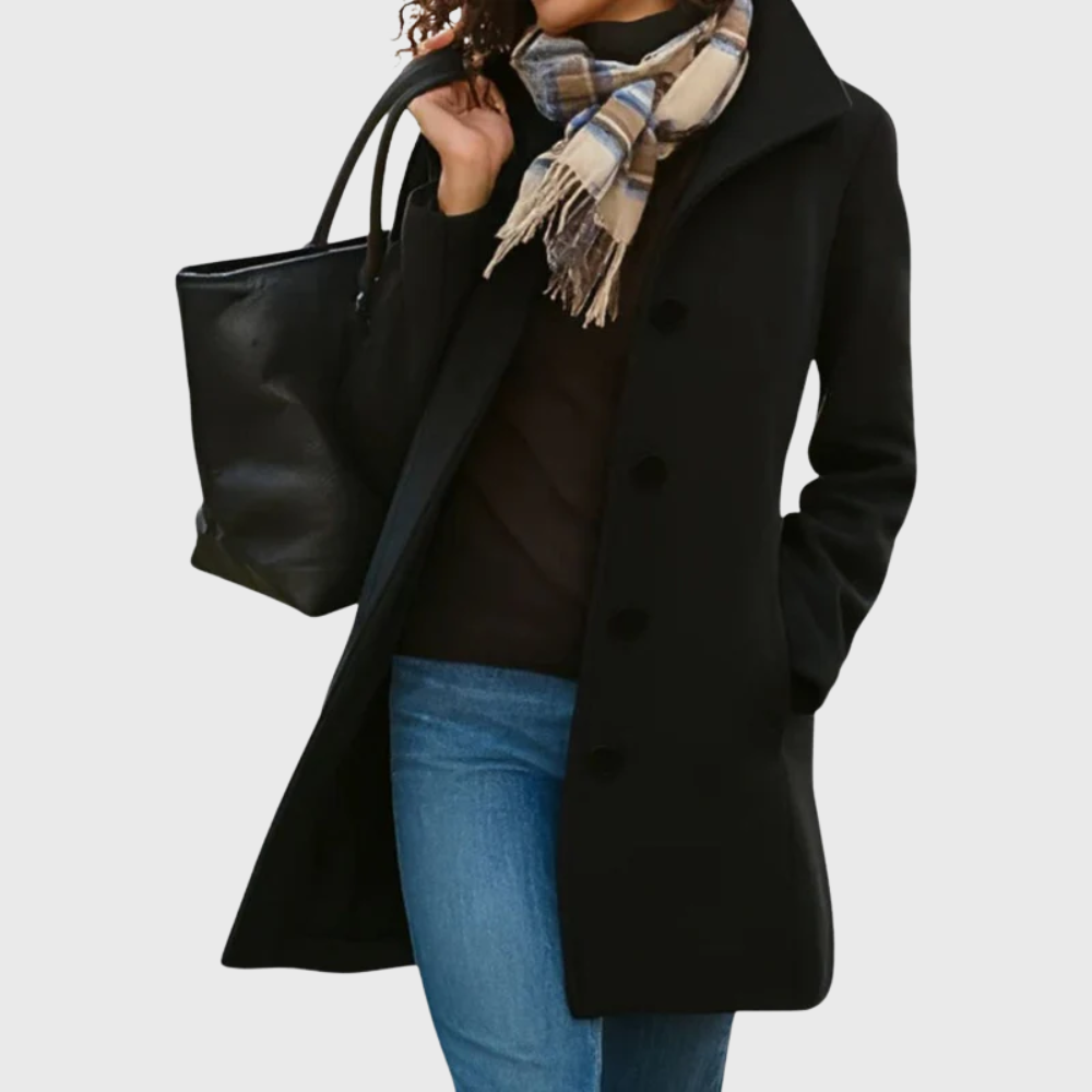 Suzanne | Women's Double-Breasted Coat with Wide Collar and Slant Pockets