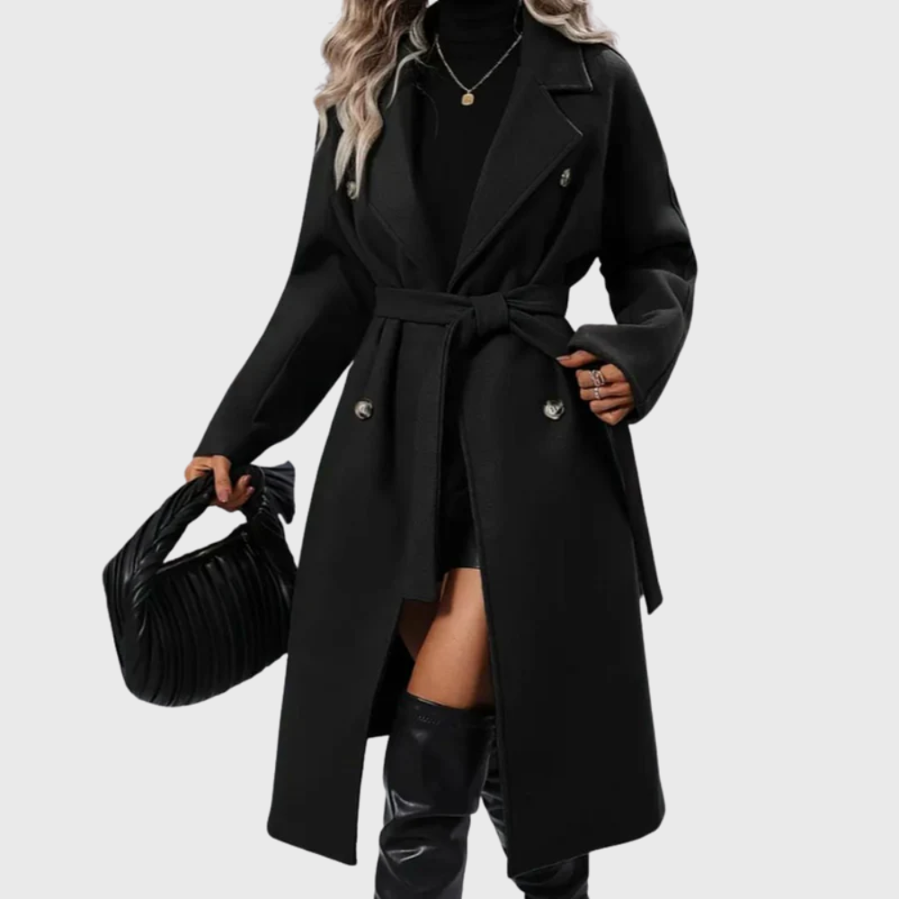 Solveig | Women's Longline Belted Wrap Coat with Notch Lapel