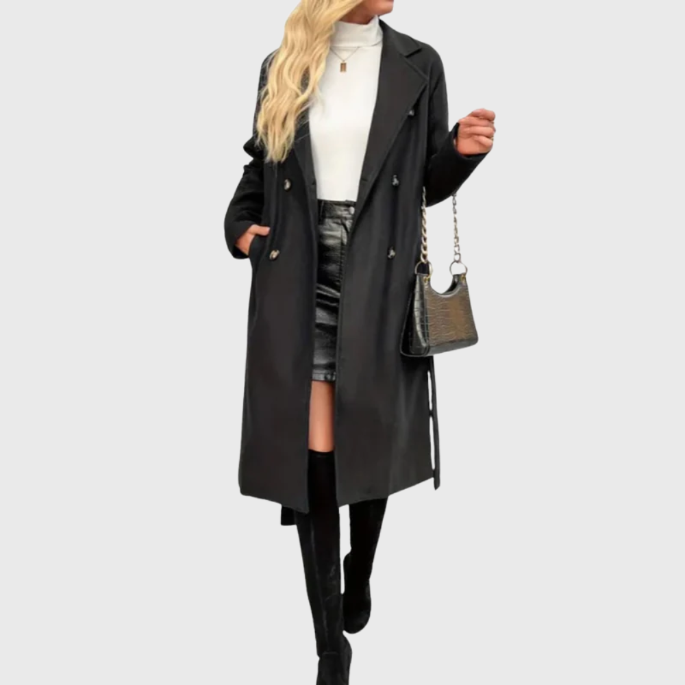 Solveig | Women's Longline Belted Wrap Coat with Notch Lapel