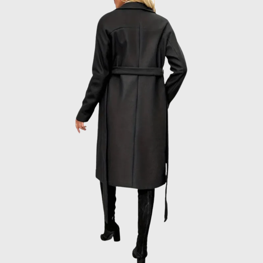 Solveig | Women's Longline Belted Wrap Coat with Notch Lapel