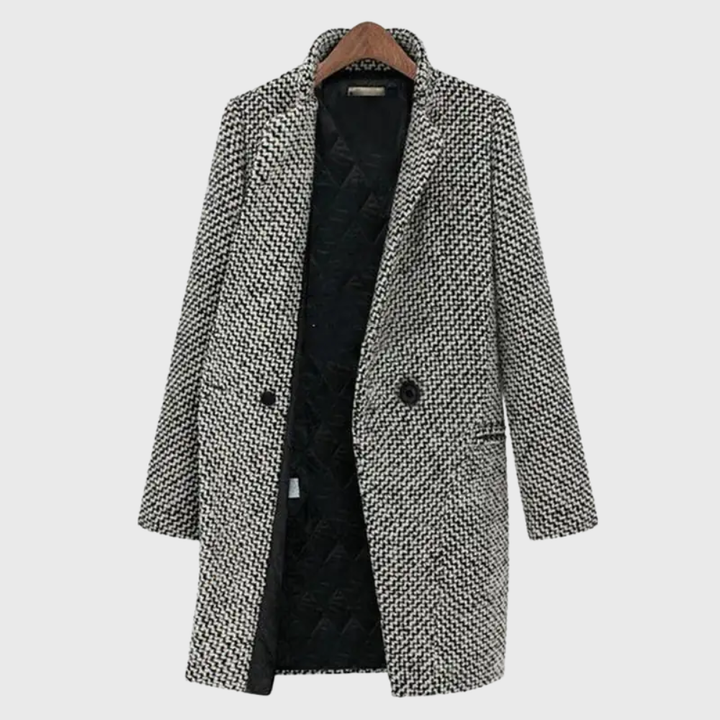 Eleonore | Women's Longline Herringbone Coat with Notch Lapel