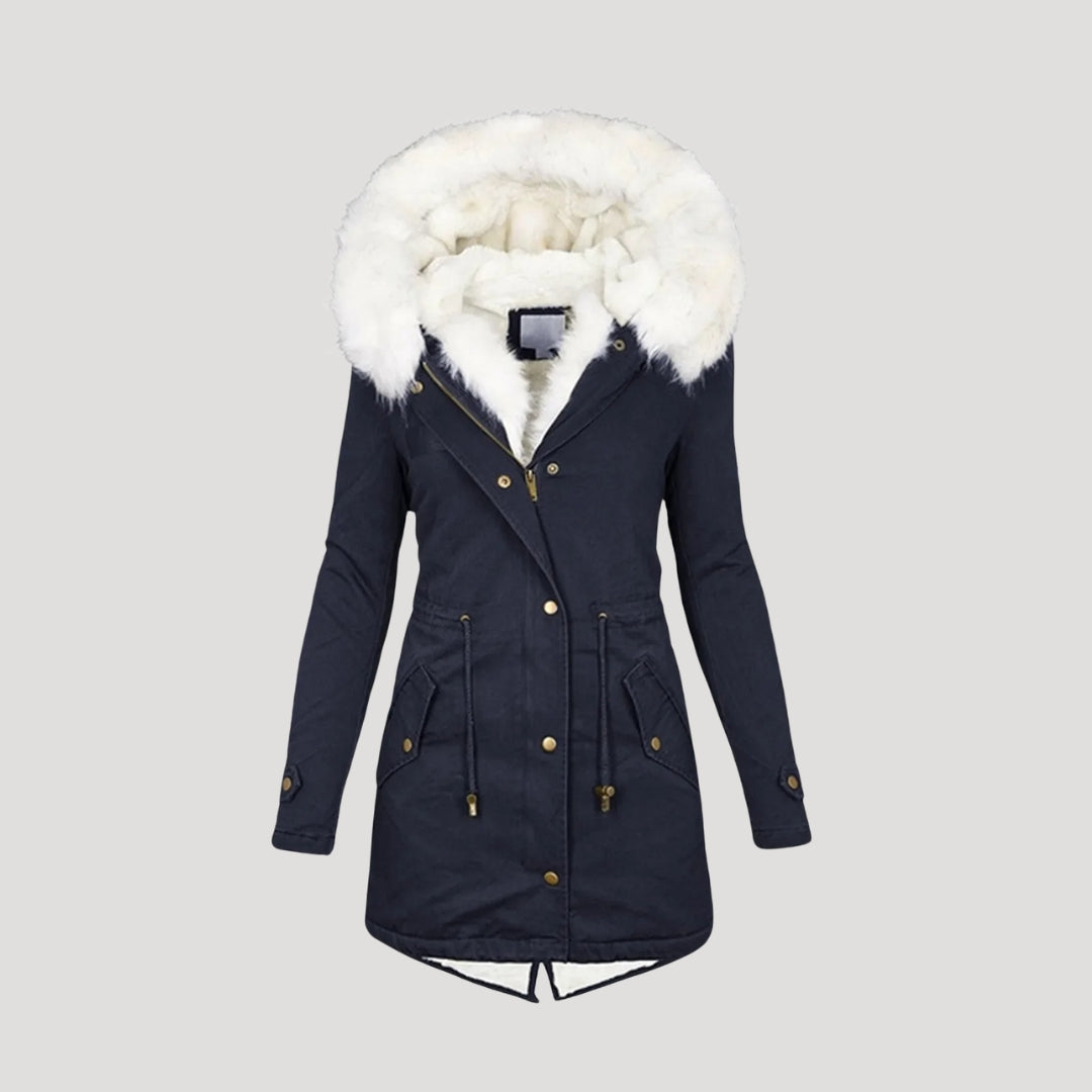 Women's Winter Parka with Faux Fur Hood and Belted Design