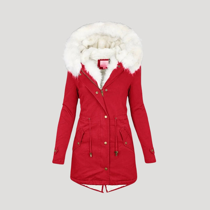 Women's Winter Parka with Faux Fur Hood and Belted Design