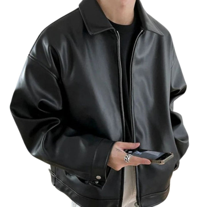 Men's Oversized Bomber Jacket with Leather Material