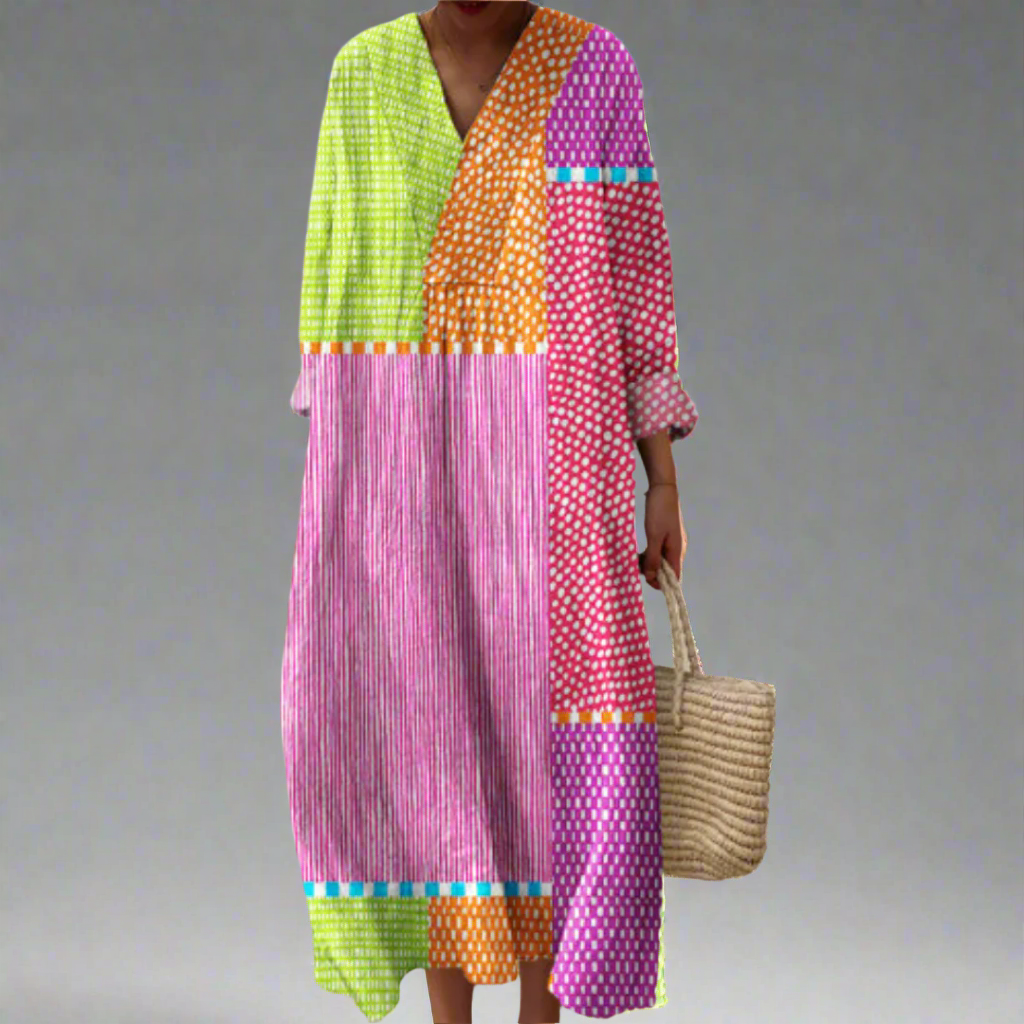 Luna | Patchwork Polka Maxi Dress