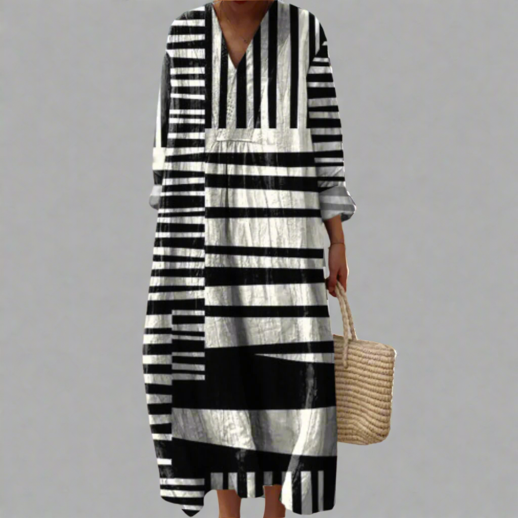 Luna | Monochrome Stripe Flow Maxi Dress