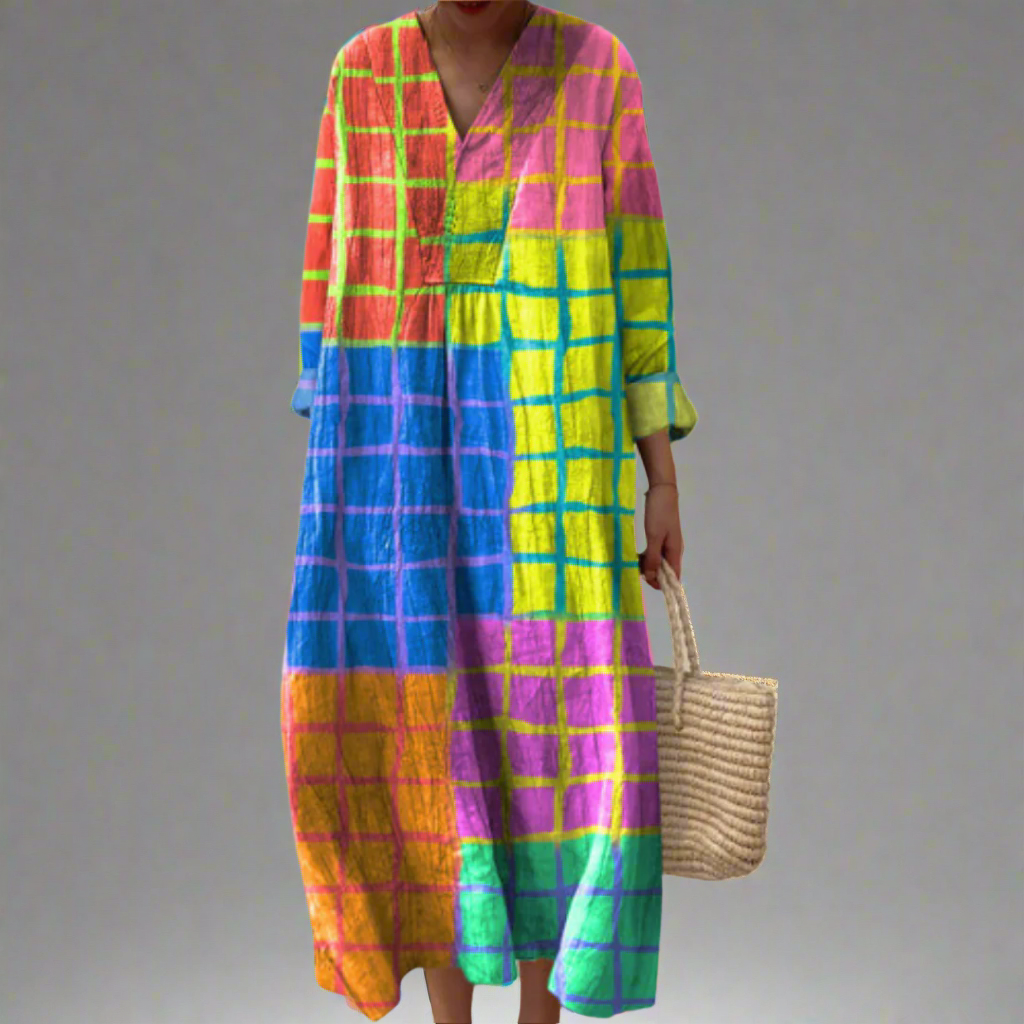 Olivia | Vibrant Grid Maxi Dress