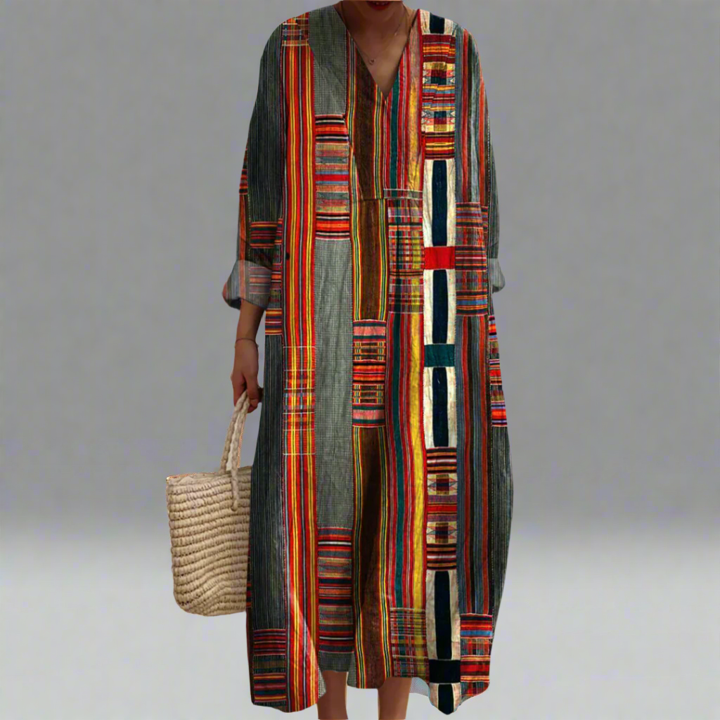 Olivia | Geometric Stripe Boho Maxi Dress