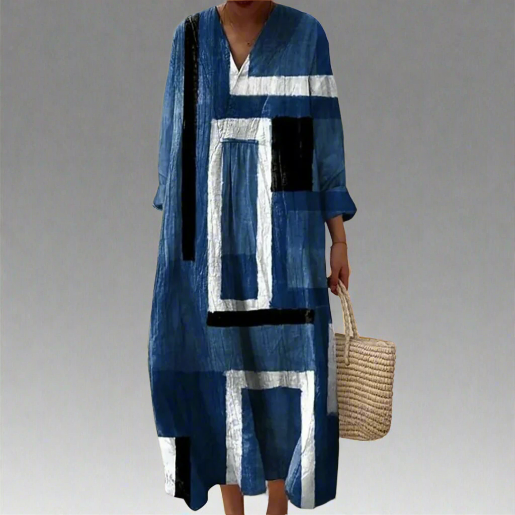 Ella | Abstract Navy Loose-Fit Maxi Dress