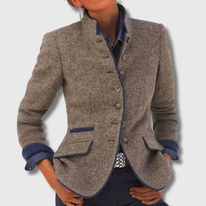 Adelaide | Women's Textured Blazer with Contrast Trim and Flap Pockets