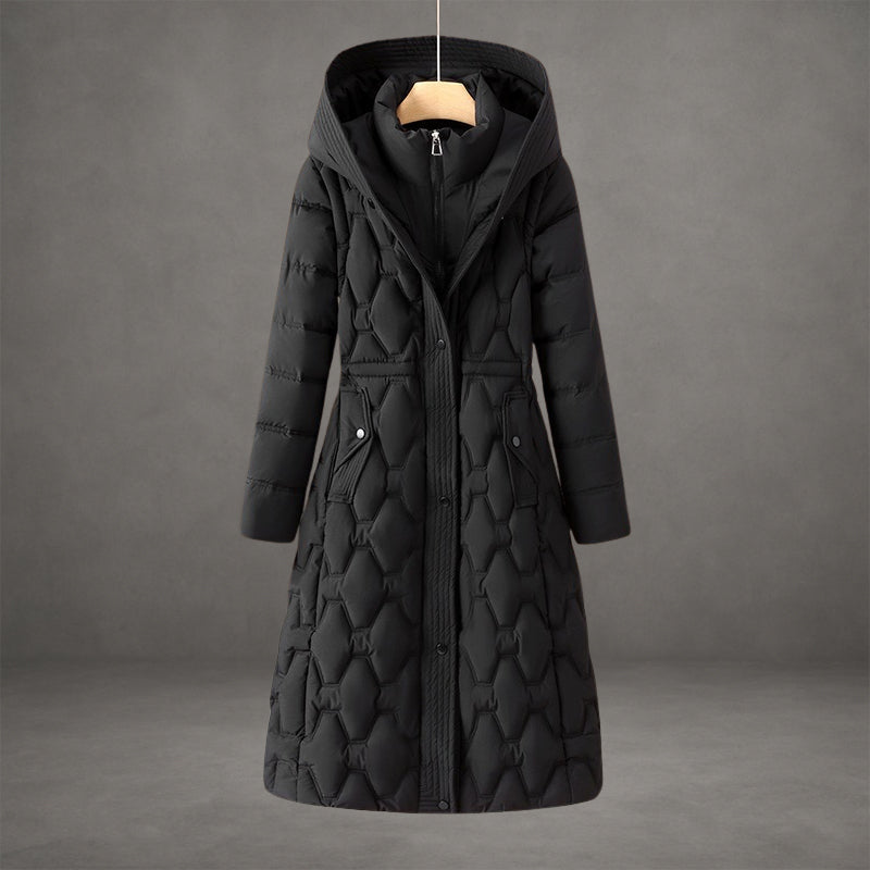 Ombeline | Women's Longline Hooded Quilted Coat with Zip Front