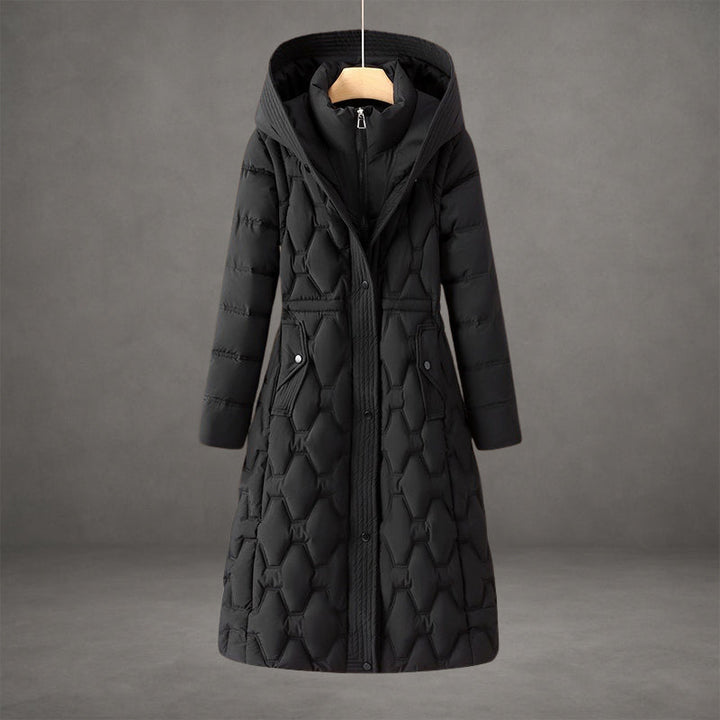 Ombeline | Women's Longline Hooded Quilted Coat with Zip Front