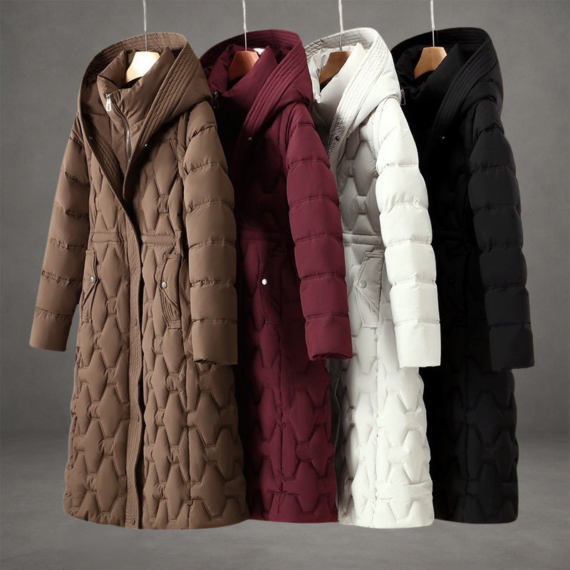 Ombeline | Women's Longline Hooded Quilted Coat with Zip Front