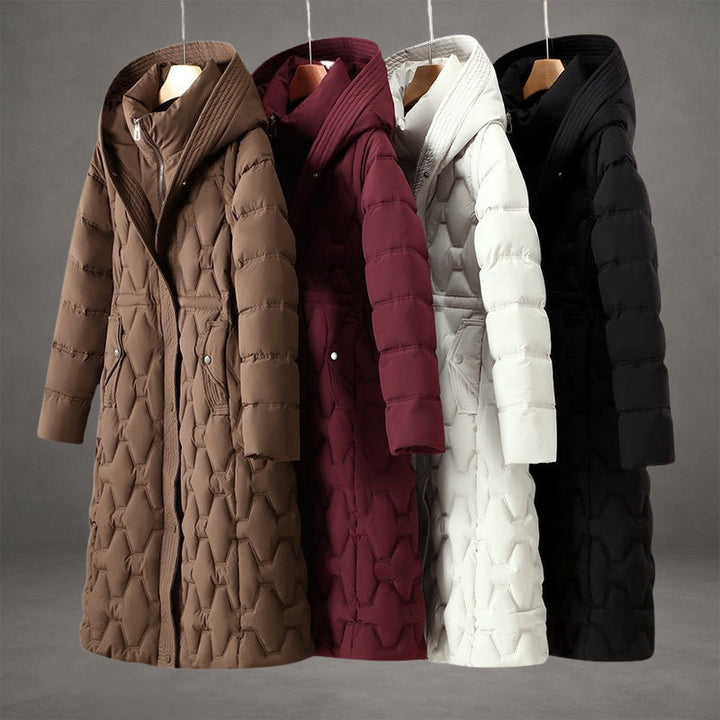 Ombeline | Women's Longline Hooded Quilted Coat with Zip Front