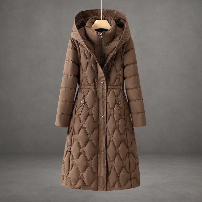 Ombeline | Women's Longline Hooded Quilted Coat with Zip Front