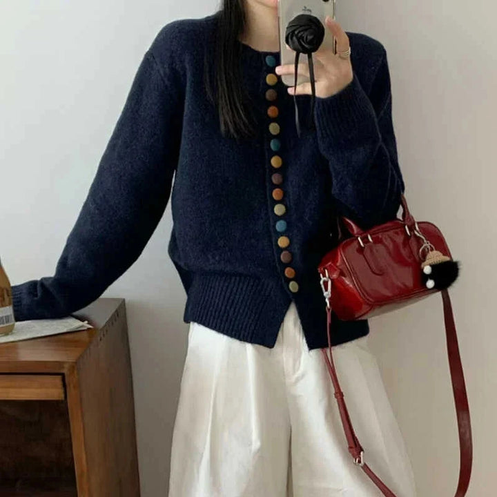 Maelle | Women's Colourblock Cardigan with Contrast Buttons
