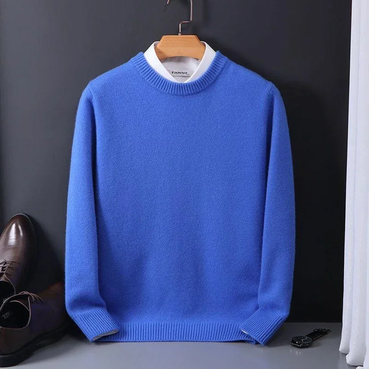 Men's Solid-Tone Crew Neckline Sweater with Long Sleeves and Ribbed Trim