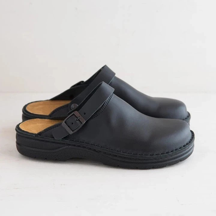 Men's Closed-Toe Buckle Strap Clog with Open Back and Layered Sole