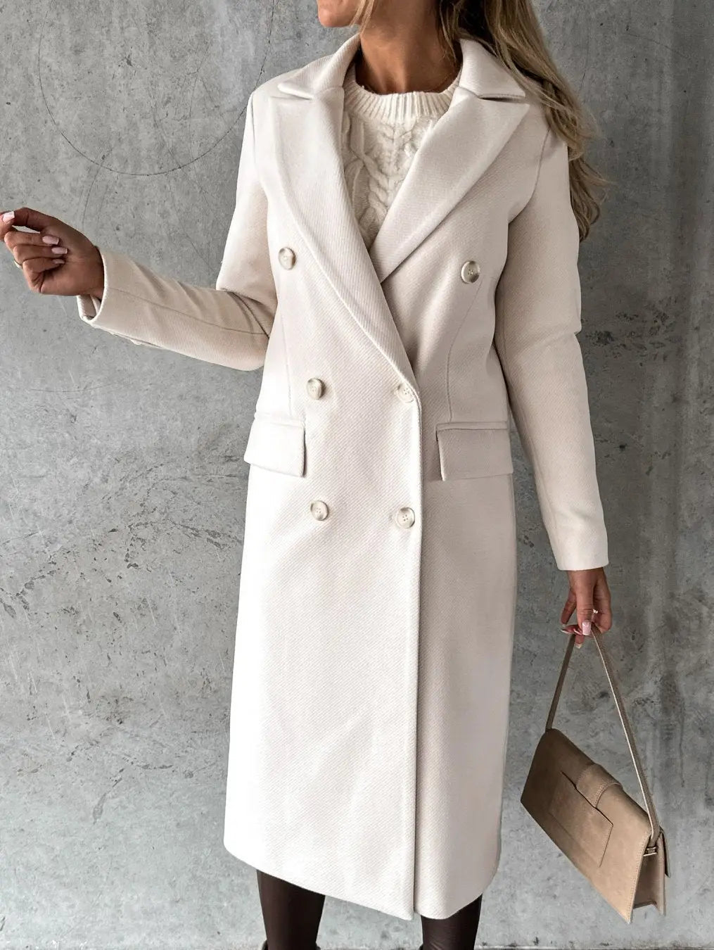 Yvonne | Women's Double-Breasted Longline Coat with Wide Lapel