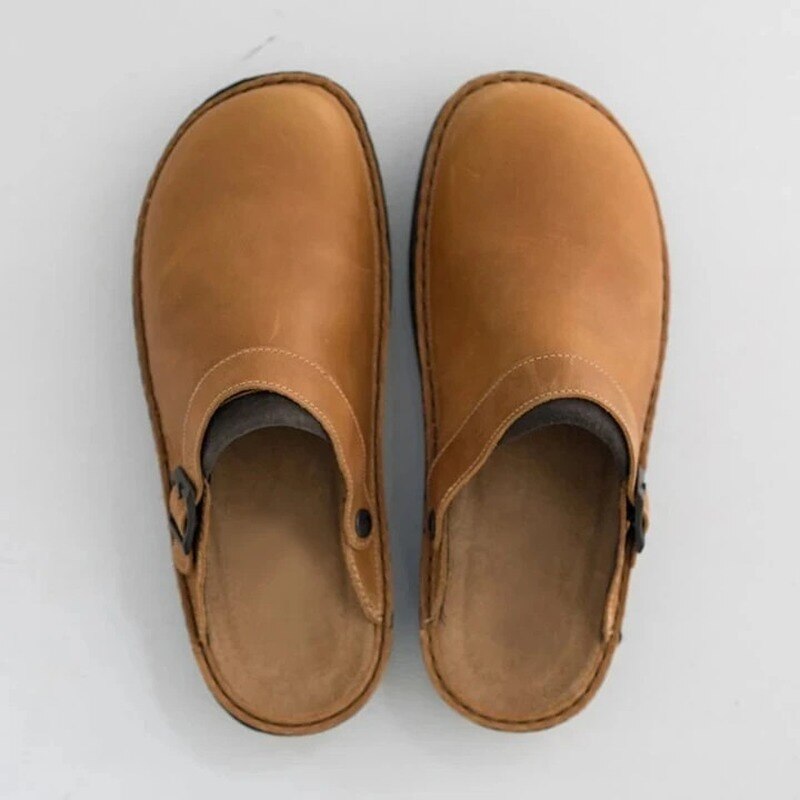 Men's Closed-Toe Buckle Strap Clog with Open Back and Layered Sole
