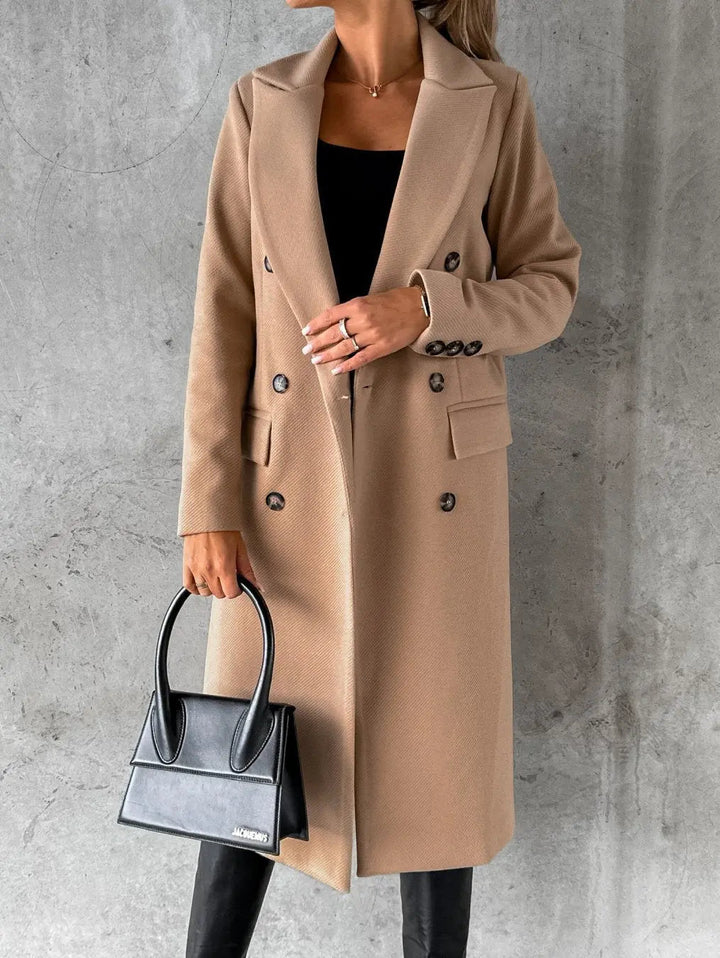 Yvonne | Women's Double-Breasted Longline Coat with Wide Lapel