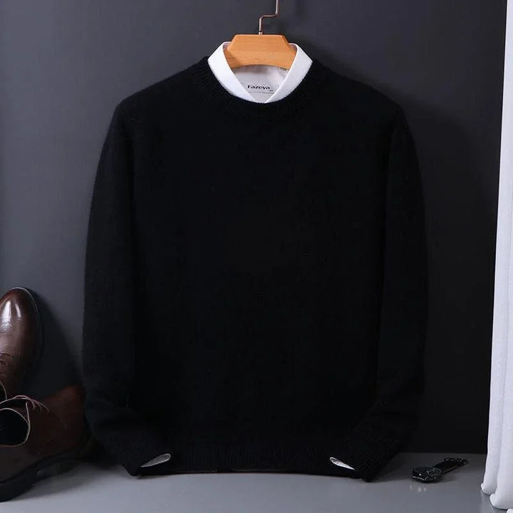 Men's Solid-Tone Crew Neckline Sweater with Long Sleeves and Ribbed Trim