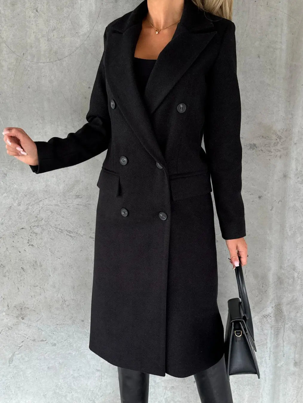 Yvonne | Women's Double-Breasted Longline Coat with Wide Lapel