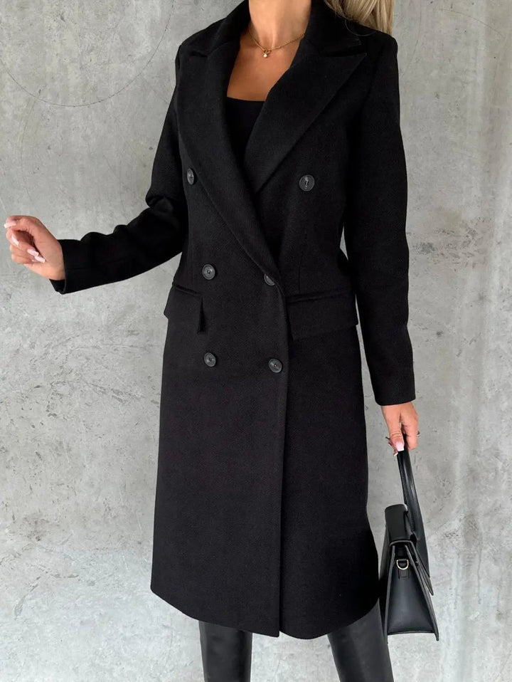 Yvonne | Women's Double-Breasted Longline Coat with Wide Lapel