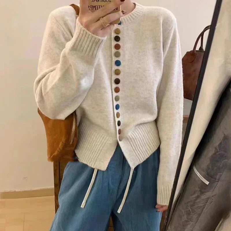 Maelle | Women's Colourblock Cardigan with Contrast Buttons