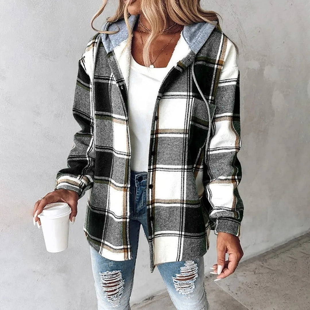 Nathalie | Women's Hooded Check Shacket with Lined Hood