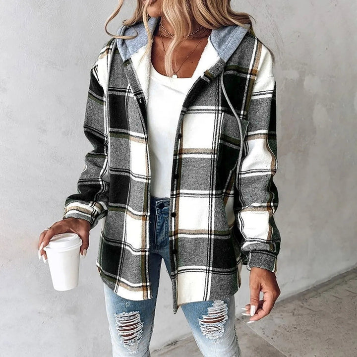 Nathalie | Women's Hooded Check Shacket with Lined Hood
