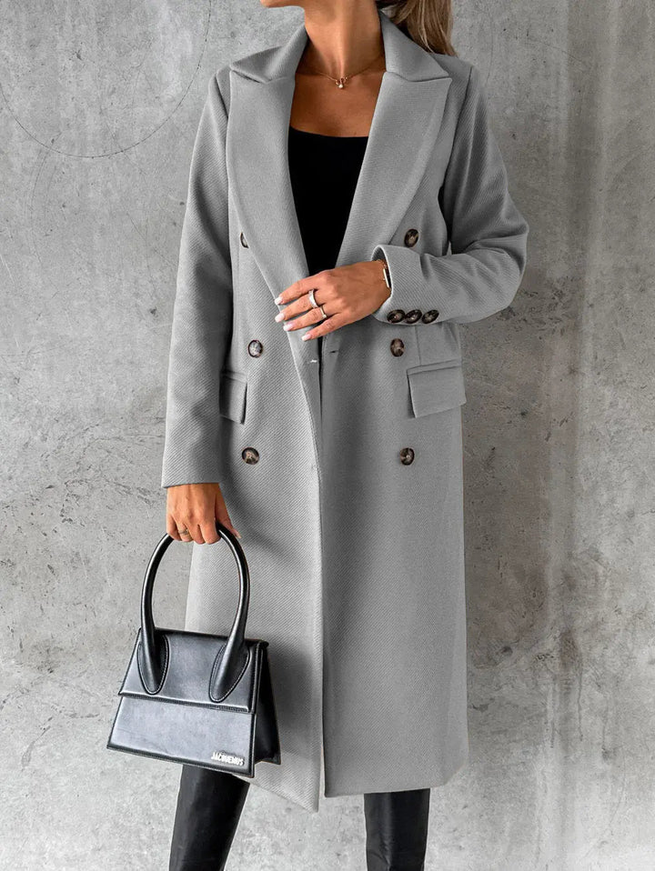 Yvonne | Women's Double-Breasted Longline Coat with Wide Lapel