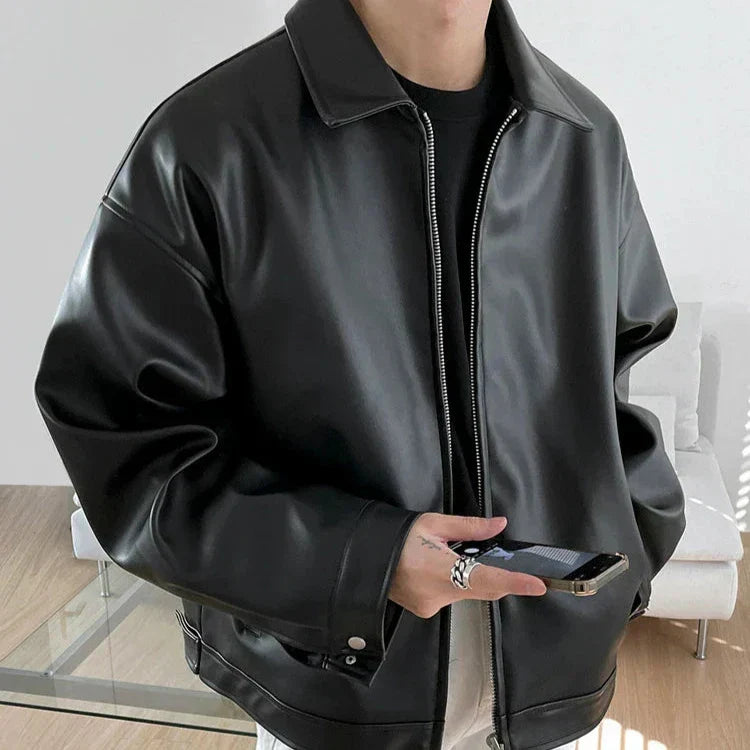Men's Oversized Bomber Jacket with Leather Material