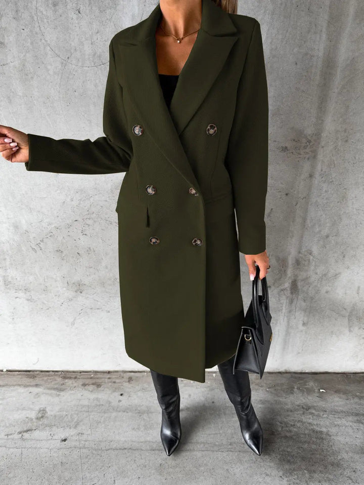 Yvonne | Women's Double-Breasted Longline Coat with Wide Lapel