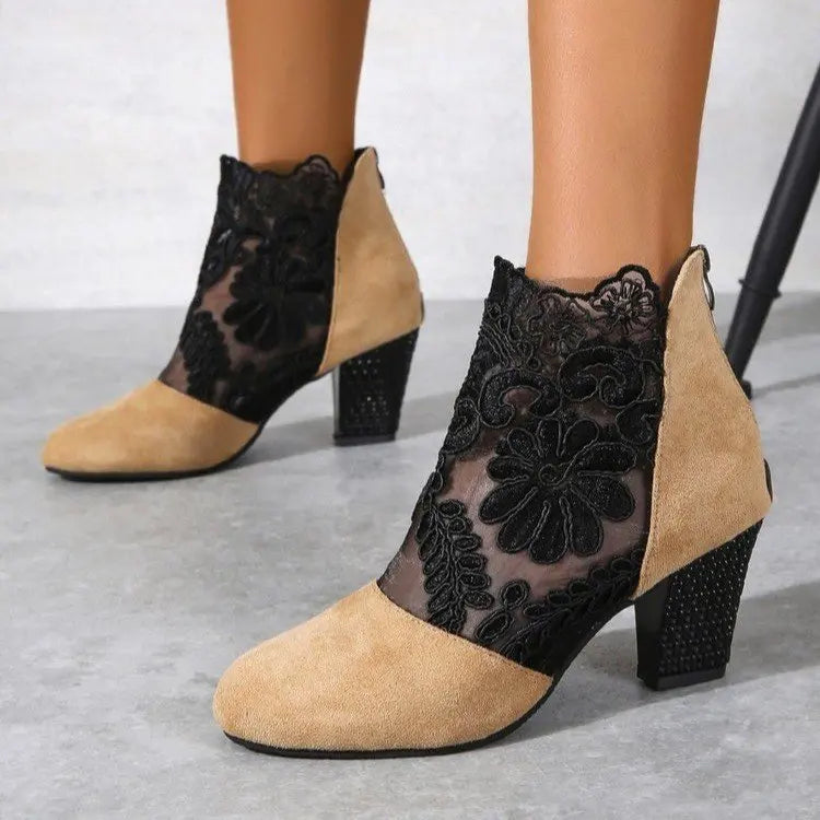 Arabella | Elegant Lacy High Heels Mesh Boots