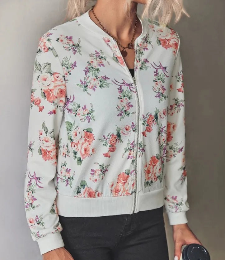 Hazel | Floral Print Bomber Jacket