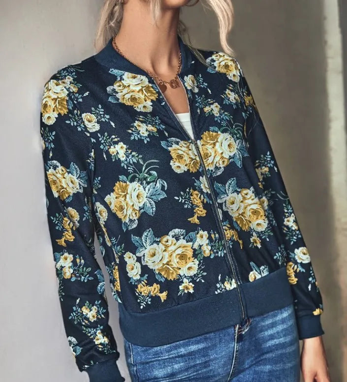 Hazel | Floral Print Bomber Jacket