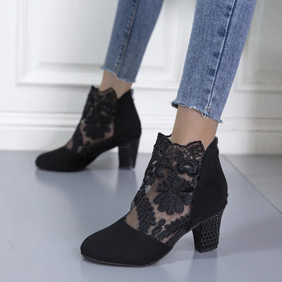 Arabella | Elegant Lacy High Heels Mesh Boots