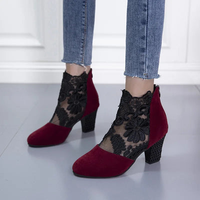 Arabella | Elegant Lacy High Heels Mesh Boots