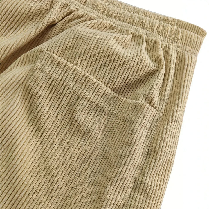 Men's Straight-Leg Ribbed Pants with Drawstring Waist and Label Patch