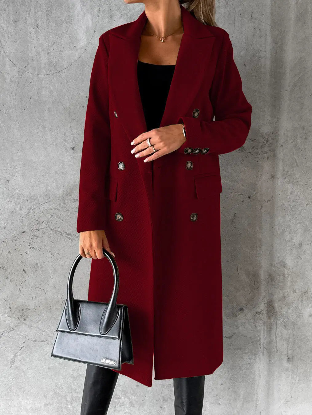 Yvonne | Women's Double-Breasted Longline Coat with Wide Lapel
