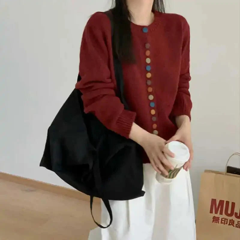 Maelle | Women's Colourblock Cardigan with Contrast Buttons